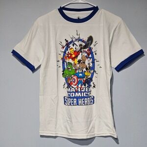 Disney Marvel Comics Super Heroes White Blue Ringer T-Shirt Kids Medium M